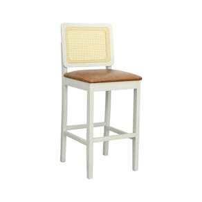 Banqueta Alta Bistrô Lyon Madeira Maciça Encosto Telinha Assento Estofado Sintético Off-White/Marrom
