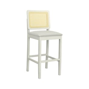 Banqueta Alta Bistrô Lyon Madeira Maciça Encosto Telinha Assento Estofado Sintético OFF-WHITE/BEGE