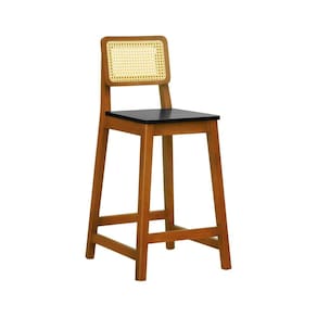 Banqueta Gabi com 68cm Altura Madeira Maciça Encosto Telinha Assento Madeira Amêndoa/Preto