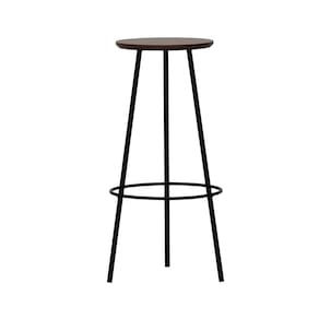 Banqueta Alta Bistrô Tripé Metal Assento Madeira Preto/Amêndoa