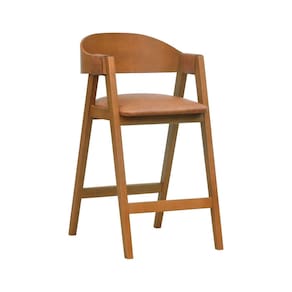 Banqueta Alta Bistrô Miami Encosto Anatômico Curvo Assento Estofofado Sintético Amêndoa/Marrom