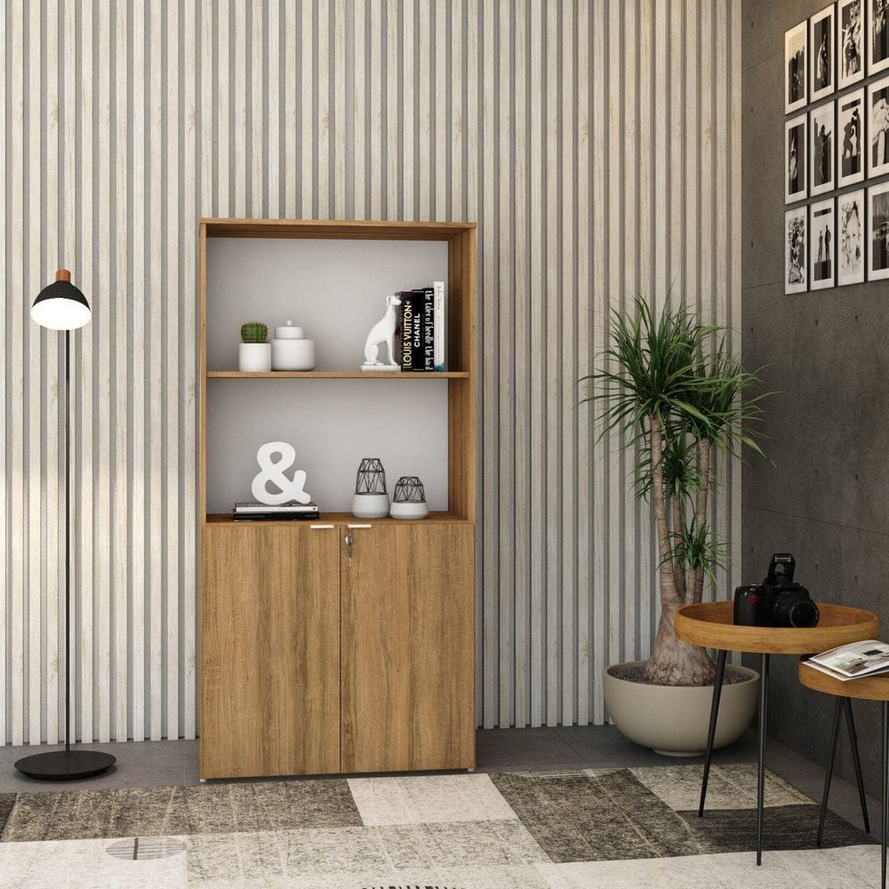 Armário Alto Estante com 2 Portas 161,5x80x42cm Lâmina Mel/ Branco