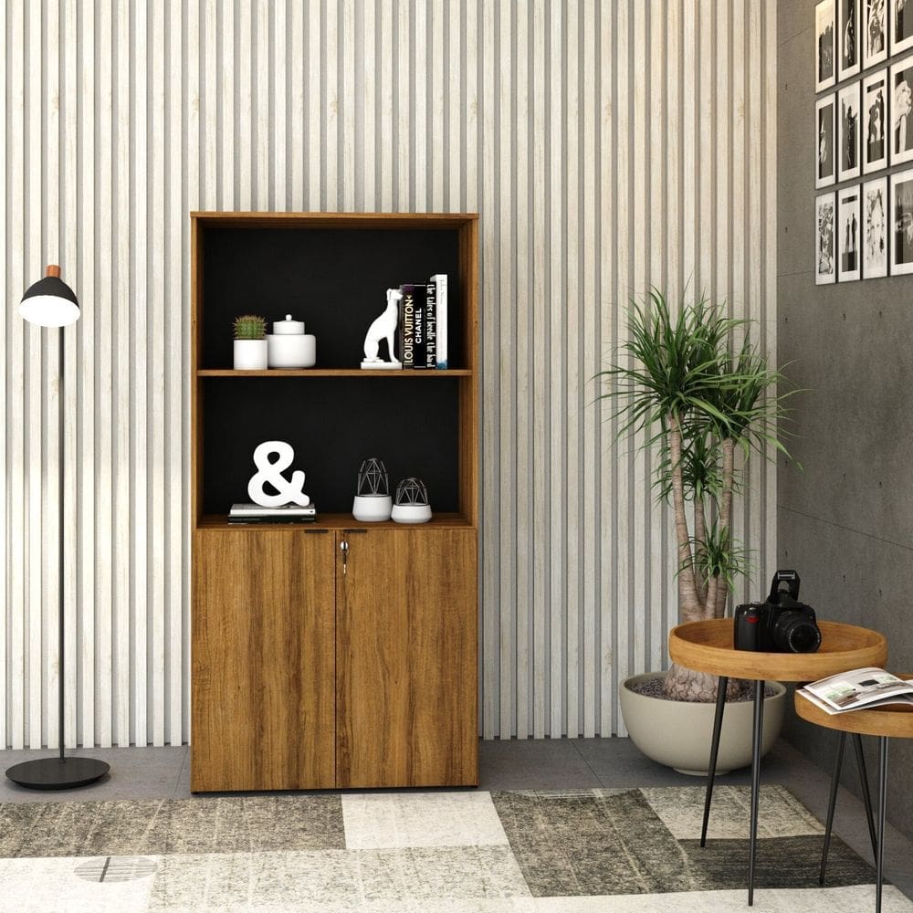 Armário Alto Estante com 2 Portas 161,5x80x42cm Lâmina Mel /Preto