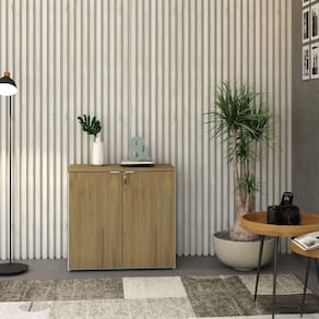 Armário Baixo com 2 Portas 75cm x 80cm x 42cm Branco /Vermont Oak