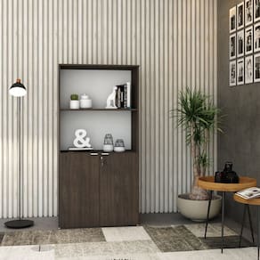 Armário Alto Estante com 2 Portas 160cm x 80cm x 42cm Terracota / Branco