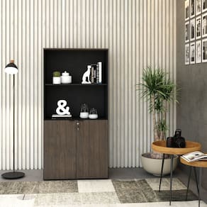 Armário Alto Estante com 2 Portas 160cm x 80cm x 42cm Preto/Terracota