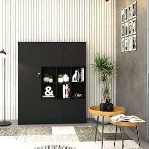 Armário Alto com Nichos e 5 Portas 161,5cm x 135cm x 42cm Preto