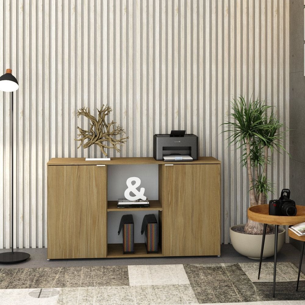 Armário Baixo com 2 Portas e Nicho 75cm x 135cm x 42cm Vermont Oak / Branco