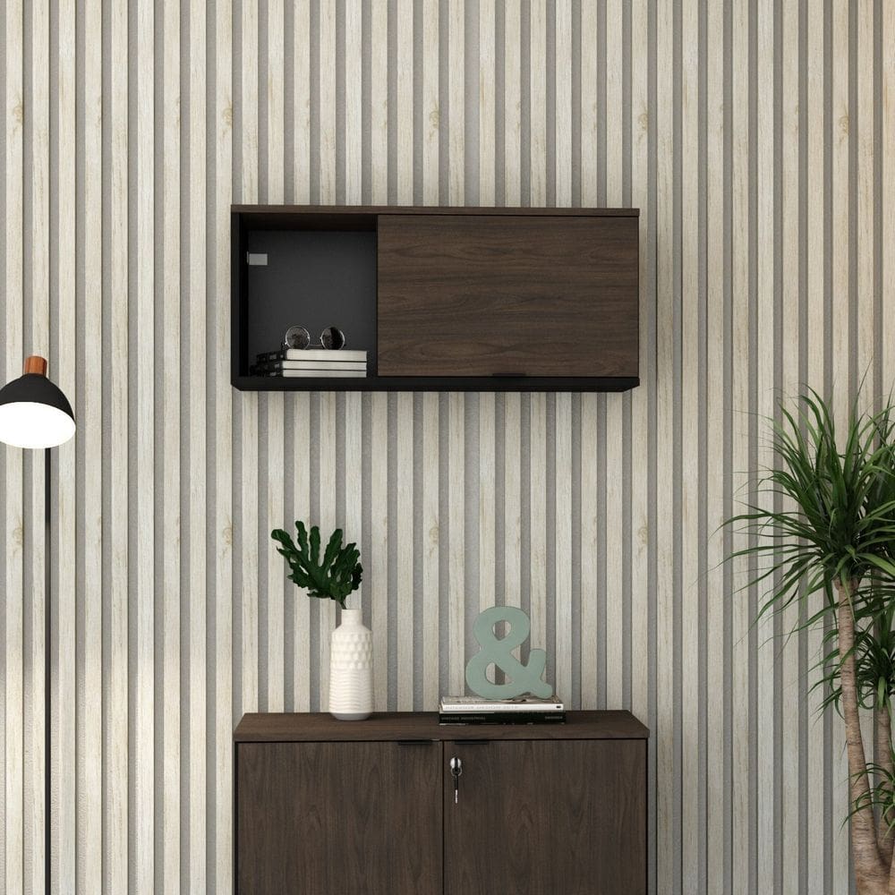 Armário Aéreo com Nicho e Porta Basculante 35cm x 80cm x 35cm Preto /Terracota