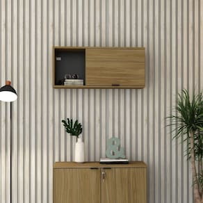 Armário Aéreo com Nicho e Porta Basculante 35cm x 80cm x 35cm Vermont Oak / Preto