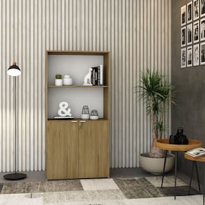 Armário Alto Estante com 2 Portas 160cm x 80cm x 42cm Vermont Oak / Branco