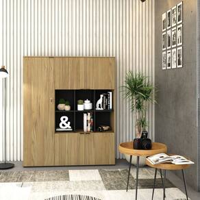 Armário Alto com Nichos e 5 Portas 161,5cm x 135cm x 42cm Vermont Oak / Preto