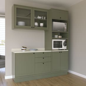 Cozinha Compacta Com Vidro 3 Peças 6 Portas 3 Gavetas Sevilha Verde Hill /Cinza Argila