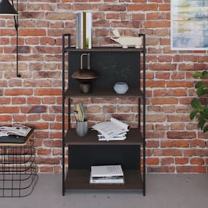 Estante com 4 Prateleiras 118x60x33cm com Fundo Yon Terracota/Preto