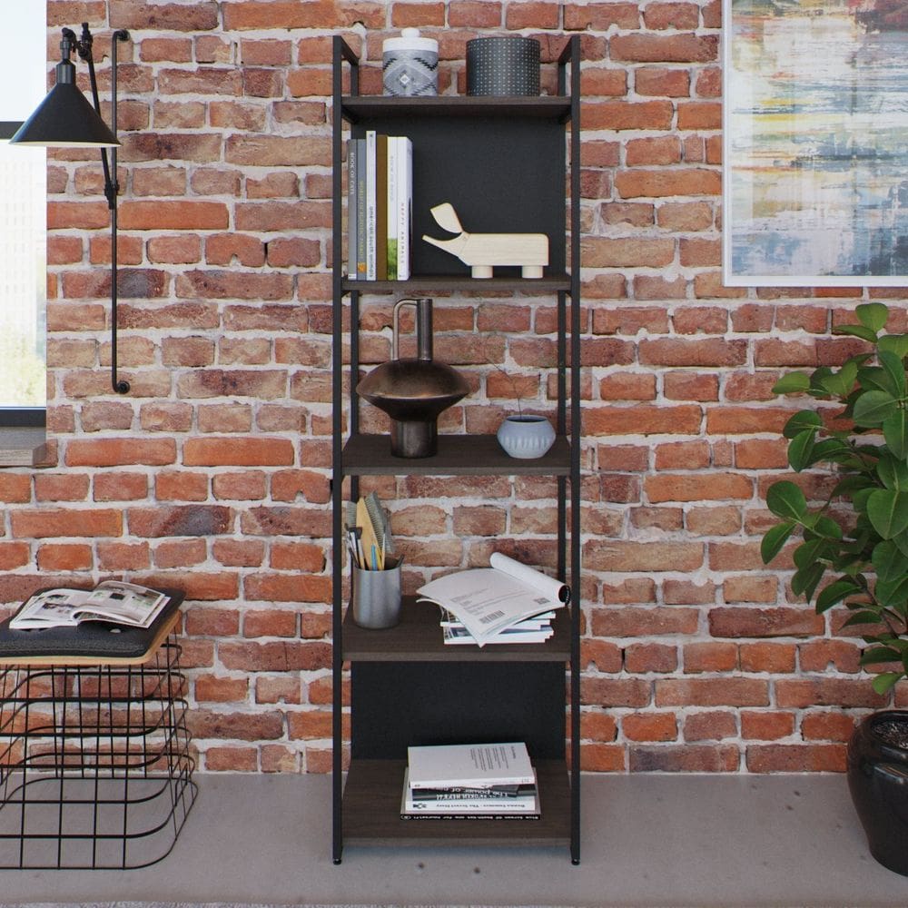 Estante com 5 Prateleiras 152x45x33cm com Fundo Yon Terracota/Preto