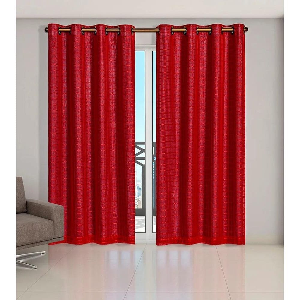 Cortina Voil Xadrez Com Forro Blackout 2,00 X 1,70 Vermelho