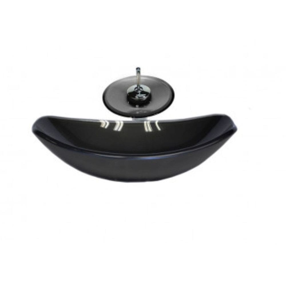 Cuba de Vidro Oval Chanfrada 46cm com Válvula Torneira Cascata Grafite