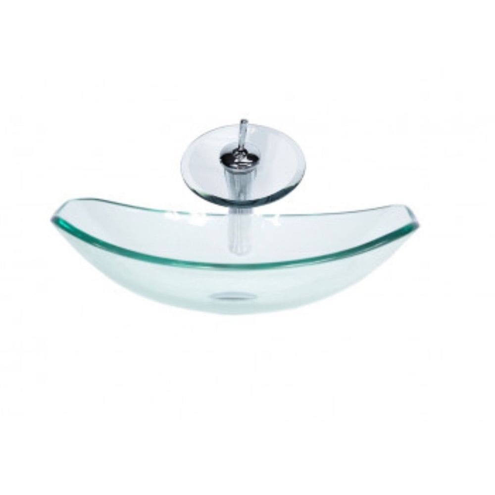 Cuba de Vidro Oval Chanfrada 46cm com Válvula Torneira Cascata Incolor