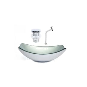 Cuba de Vidro Oval Chanfrada 46cm + Valvula Click + Torneira Metal Prata