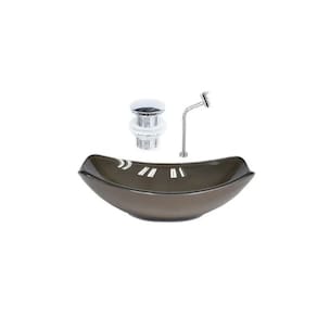 Cuba De Vidro Oval Chanfrada 51cm + Valvula Click + Torneira Metal Marrom