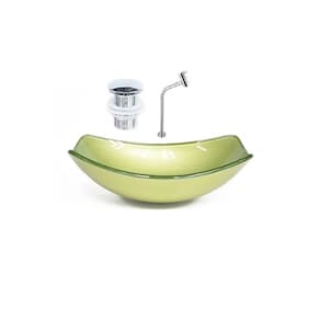 Cuba de Vidro Oval Chanfrada 46cm + Valvula Click + Torneira Metal Verde Oliva