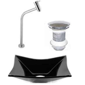 Cuba de Vidro Retangular 39cm + Válvula Click + Torneira Preto