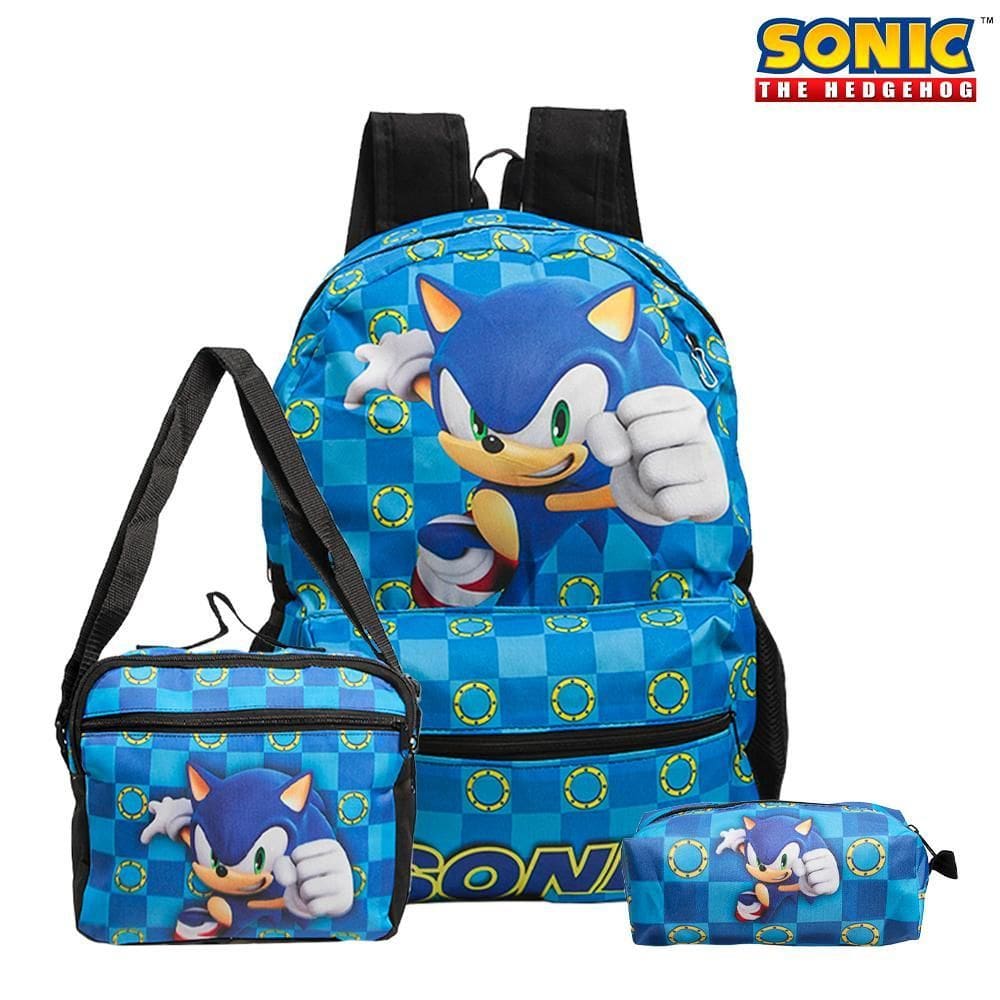 Mochila Escolar Sonic Sega Colors Costa Kit Lancheira+Estojo
