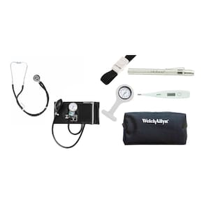 Kit Acadêmico De Enfermagem Esfigmo E Rappaport PAMED, Lanterna, Garrote, Termometro Axilar,  Relogio Lapela, Estojo