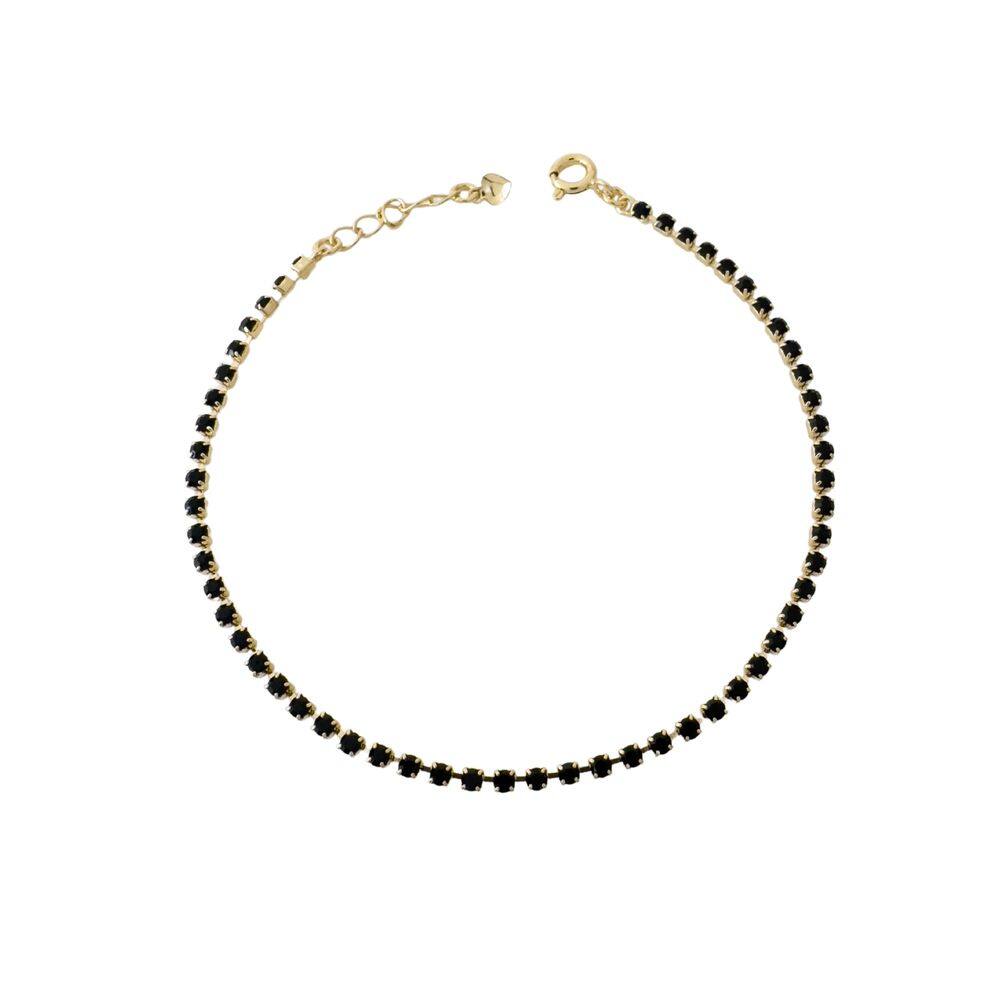 Pulseira Riviera Preta 1,5mm Banhada a Ouro