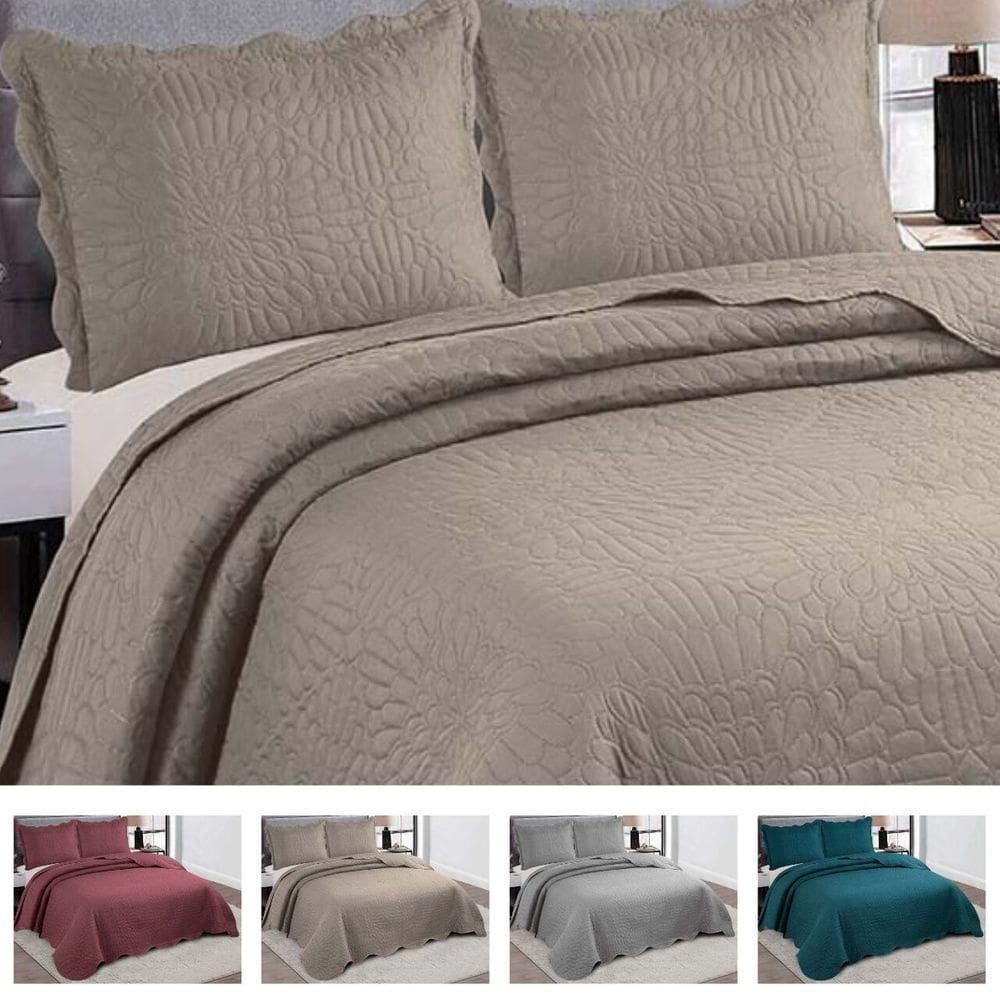Colcha De Cama Queen Cobre Leito Bordado Dupla Face 3 Peças