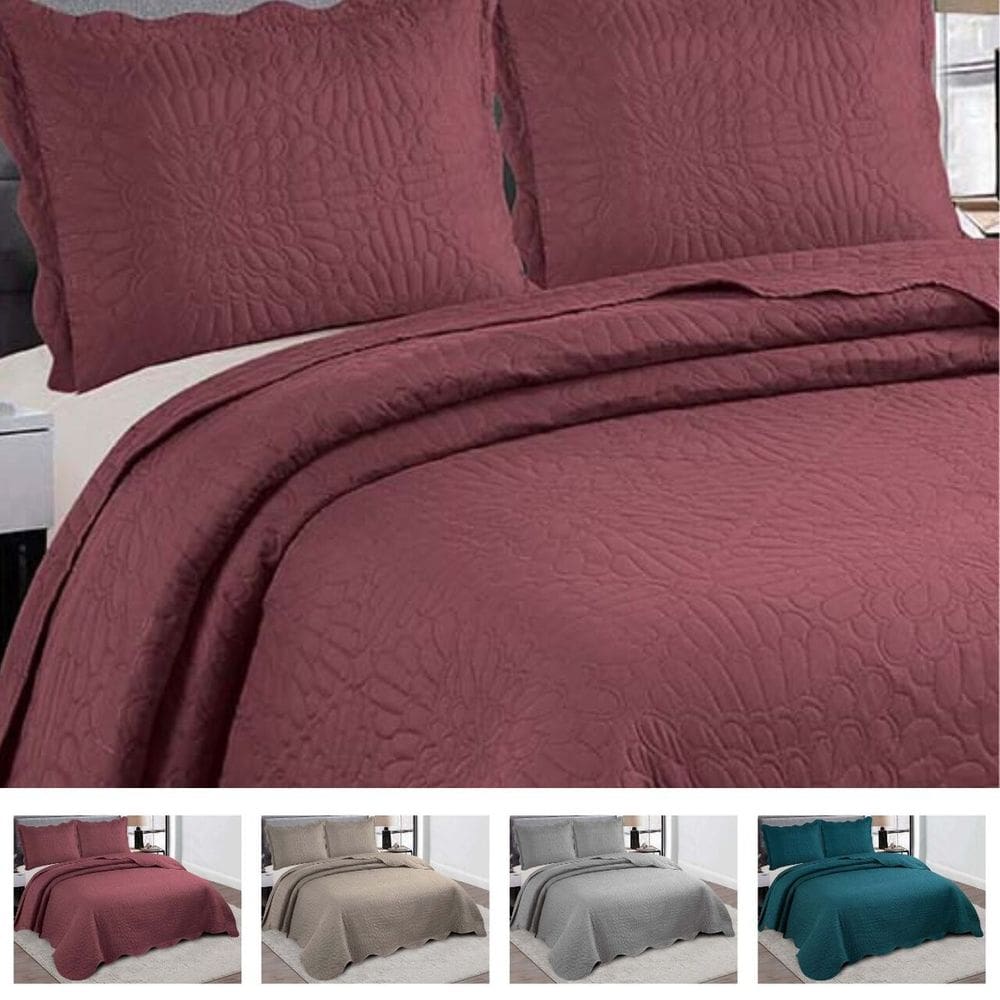 Colcha De Cama Queen Cobre Leito Bordado Dupla Face 3 Peças