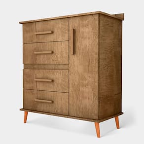 Comoda com 4 Gavetas e 1 Porta com 4 pes Retro Olivia 85x123cm - Flex - Branco RosaAzul Canela