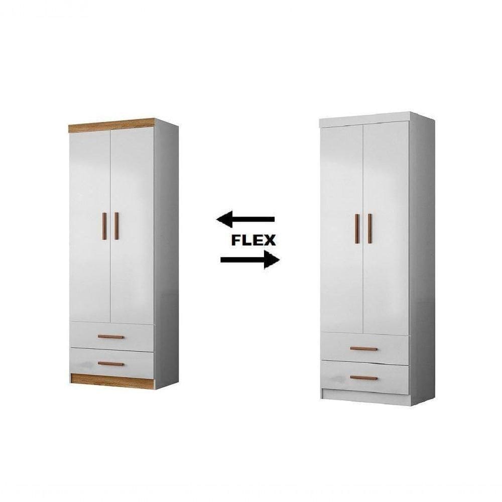 Guarda Roupa ônix 2 Portas 2 Gavetas Cor Flex Branco Ou Branco/nature - Peternella