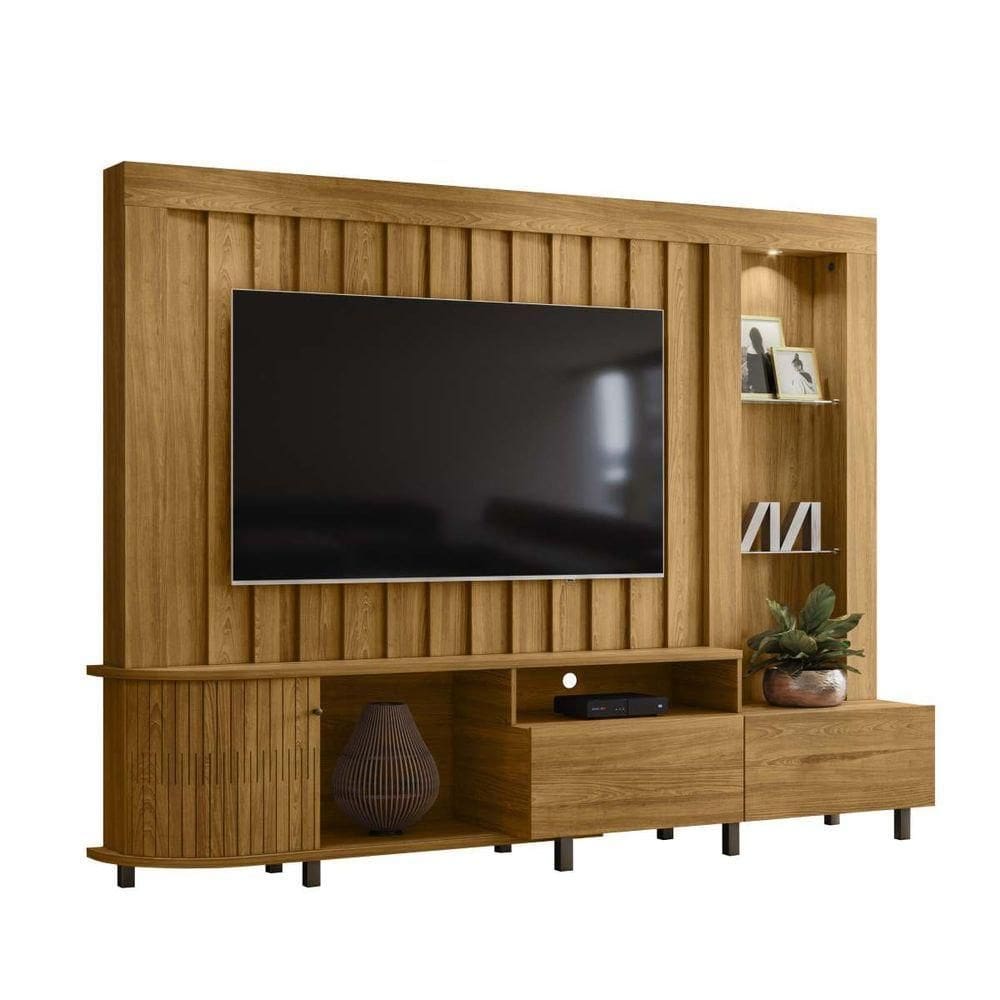 Estante Home Theater Para Tv 70 Polegadas Com Led Le Mans 240cm Cor Cumaru - Madetec