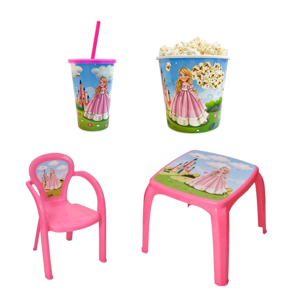 Kit Mesa Mesinha 1 Cadeira Infantil Balde Pipoca e Copo 550ml Lanchar