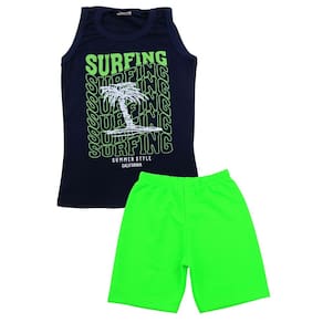 Conjunto Regata Azul Marinho Surfing Bermuda Verde Neon Menino