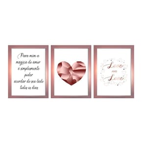Kit 3 Quadros Decorativos Rose Para Sala Quarto Casal