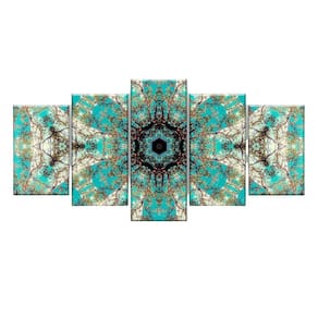 Quadro Decorativo Mandala Fractal Azul 129X61 5 Peças