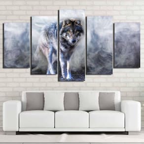 Quadros Decorativos 5 Peças Lobo Fumaça Realismo