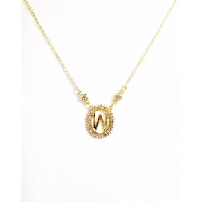 Colar Inicial Letra W Cristal Folheado A Ouro 18k