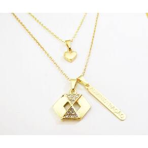 Colar Duplo Administração Com Plaquinha Folheado A Ouro 18k