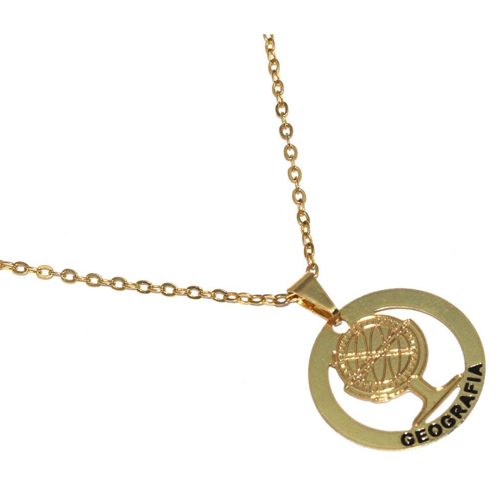 Colar Minha Profissão Geografia Globo Folheado Ouro 18k