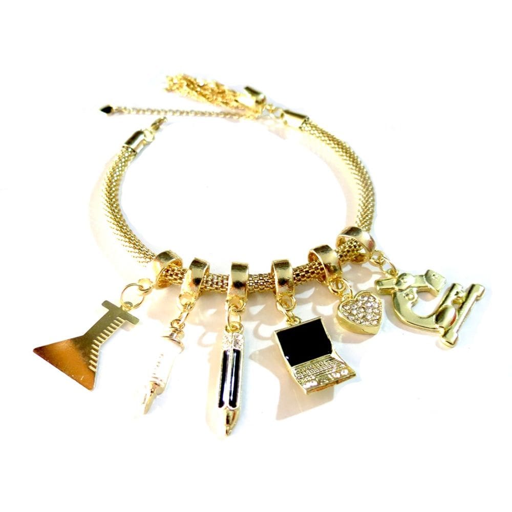 Pulseira Profissão Biomedicina Pesquisa Folheado 18k