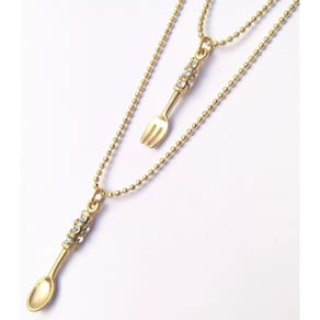 Cordão Duplo Colher Garfo Cozinheira Folheado 18k