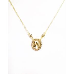 Colar Inicial Letra W Cristal Folheado A Ouro 18k