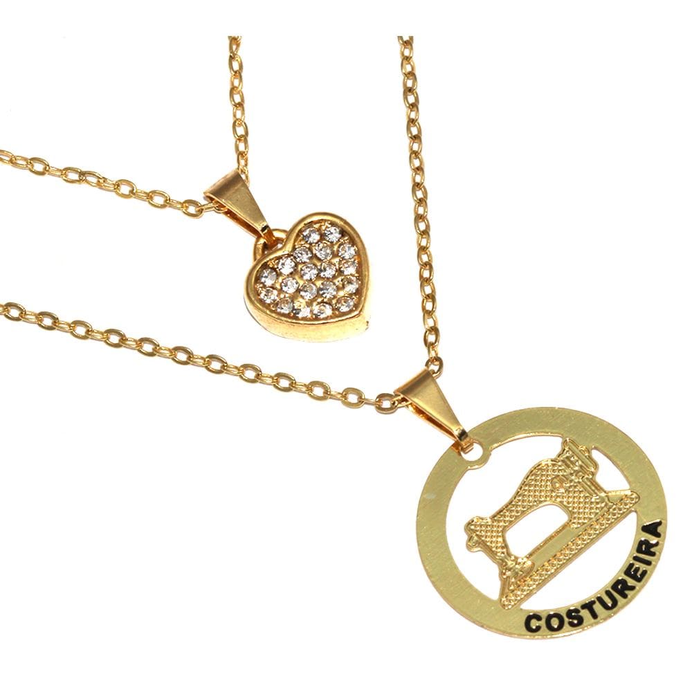 Colar Cordão Duplo Profissão Costureira Costura Folheado