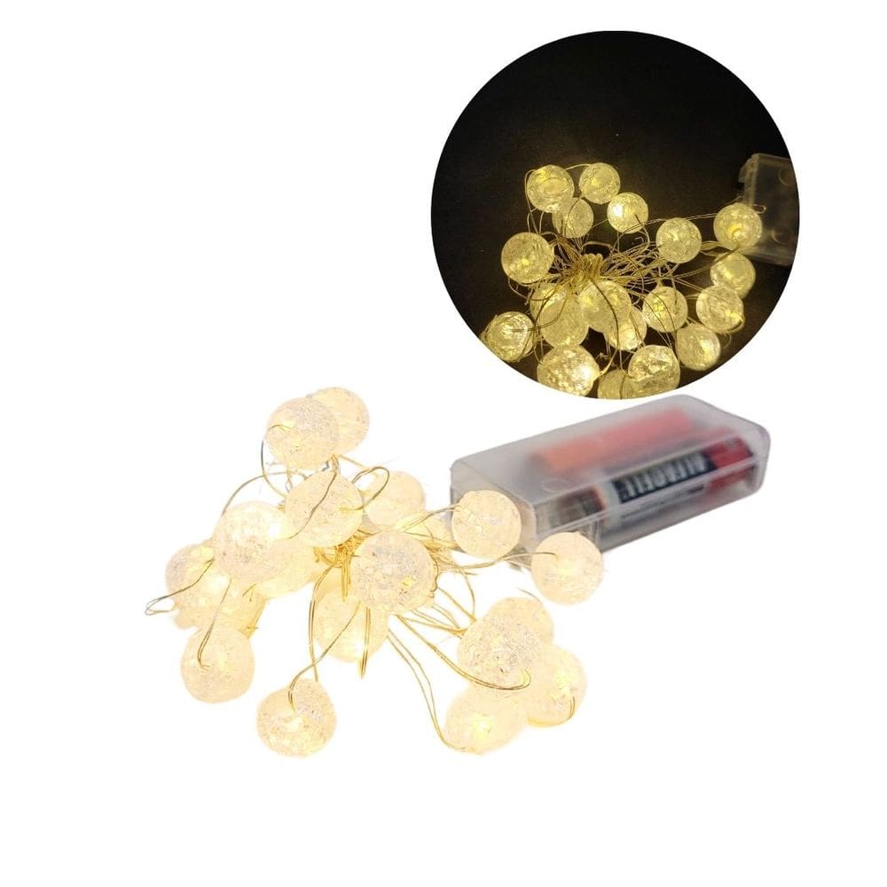 Cordão Decorativo Bolinhas LED 20 Lâmpadas Branco 2,2 metros à Pilha - Wincy
