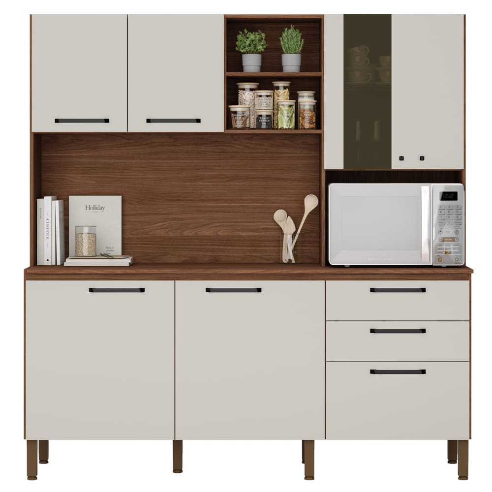 Armário de Cozinha com Tampo Paris Nogueira Off White