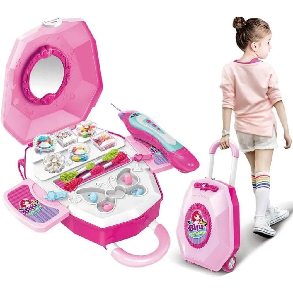 Maleta De Bijuterias Biju Collection Brinquedo Infantil Prático Portátil Com Aplicador e Mochila de Rodinhas