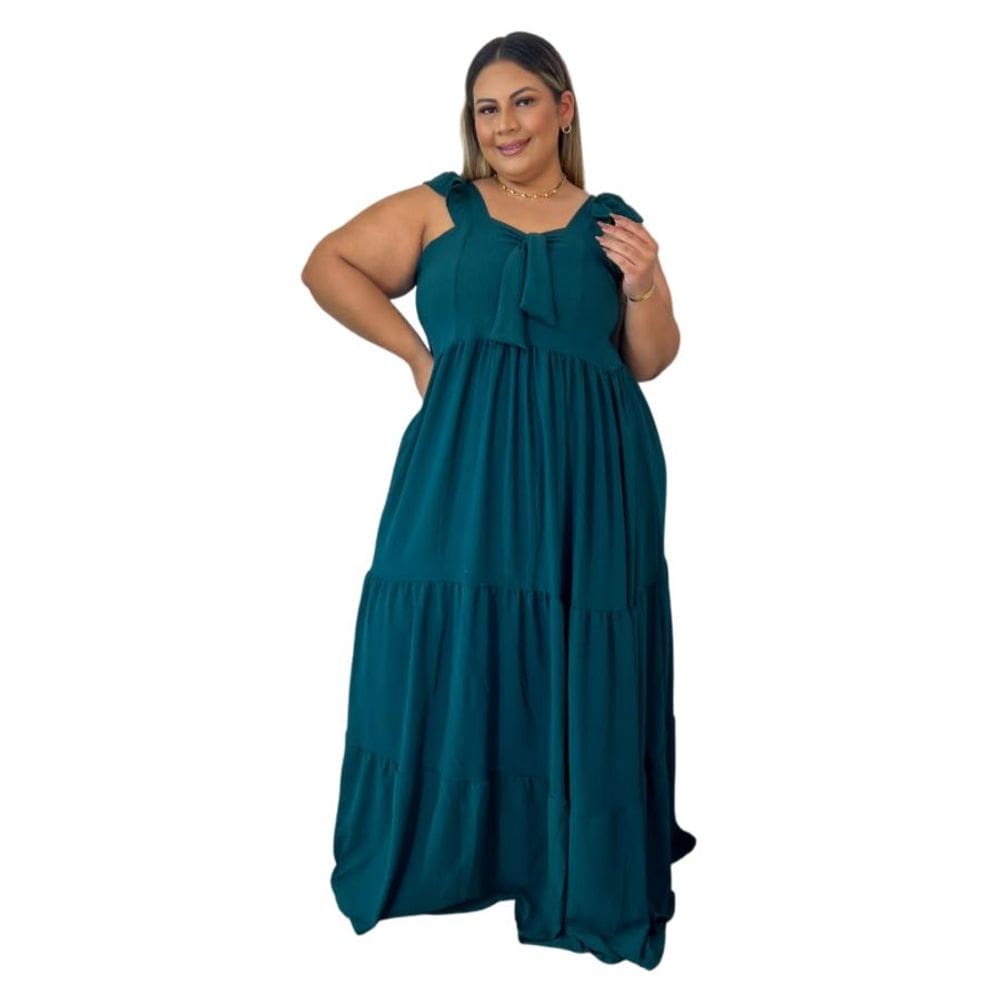 Vestido Plus Size Feminino Longo 3 Marias Laço no Busto 0571